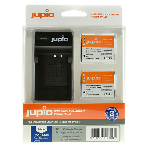 Jupio Kit: 2x Battery Li-90B/Li-92B 1270mAh + USB Single Charger