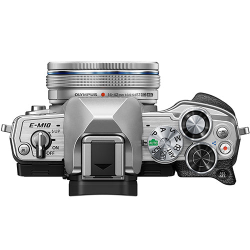 Olympus OM-D E-M10 Mark IV System Camera in silver + 14-42mm EZ Lens in silver
