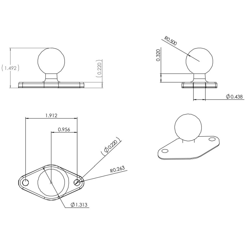 Ram Mounts 2 7/16" x 1 5/16" Base with Ball