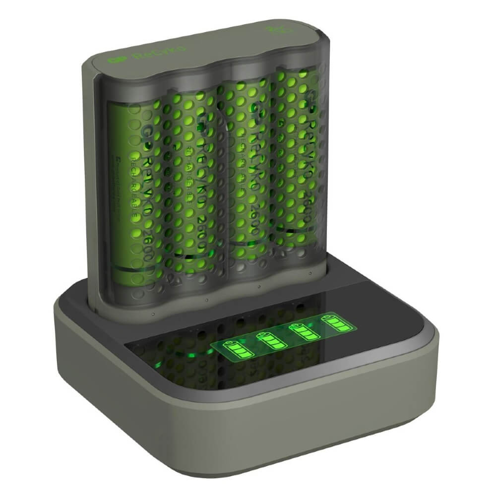 GP M451 USB battery charger + 4x ReCyko AA 2600mAh batteries + docking station