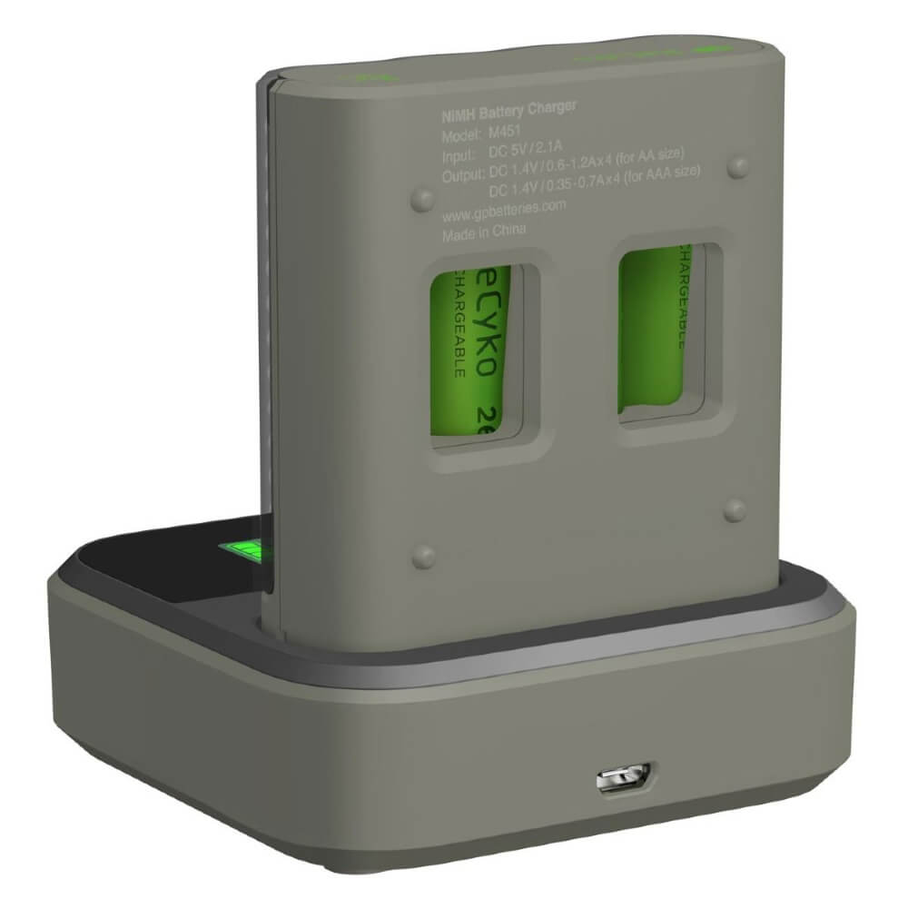 GP M451 USB battery charger + 4x ReCyko AA 2600mAh batteries + docking station