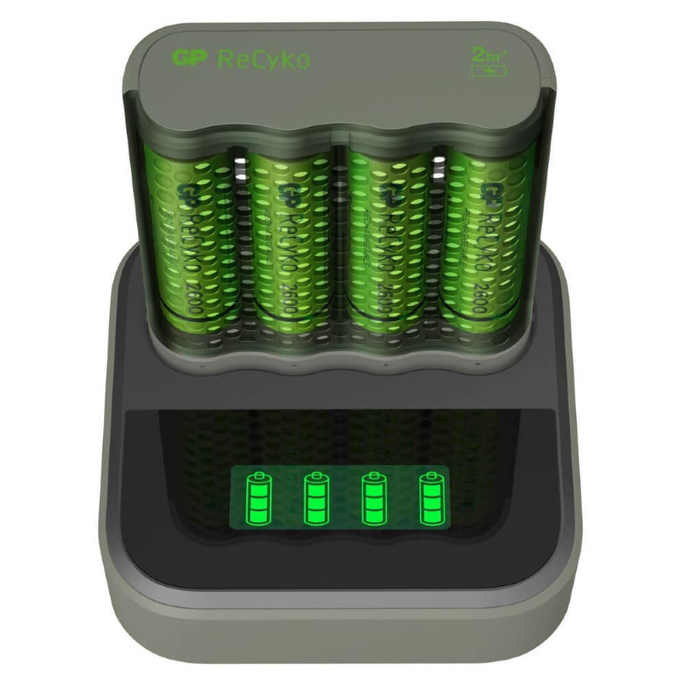 GP M451 USB battery charger + 4x ReCyko AA 2600mAh batteries + docking station