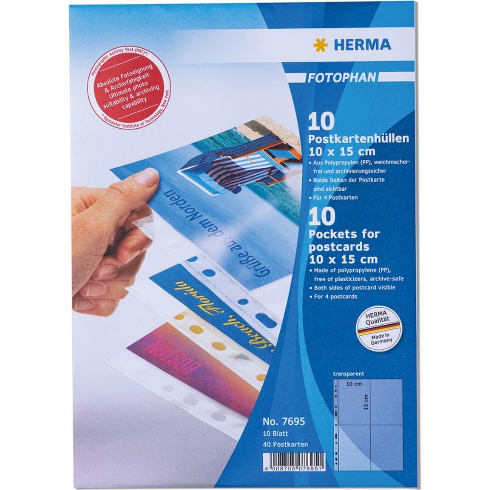 Herma Postcard covers 4x 10x15 10 pieces