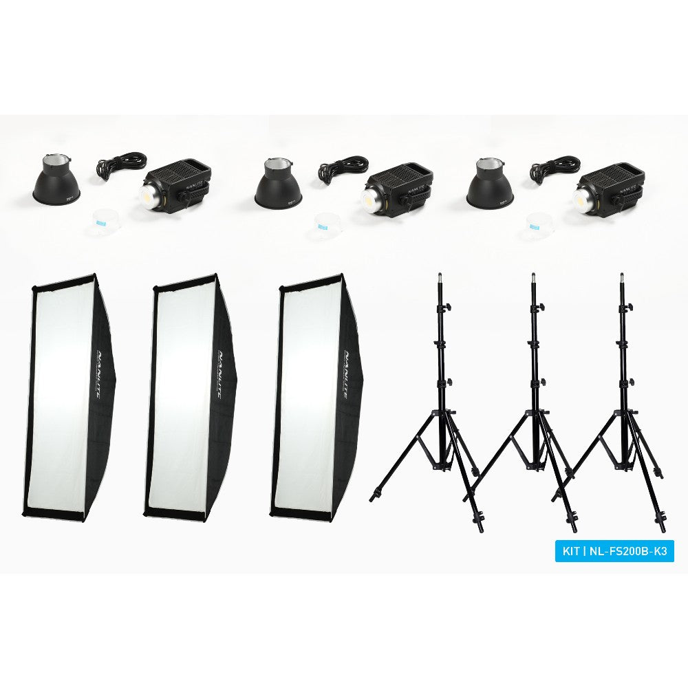 Nanlite FS200 Bi-colour LED triple kit (w/ light stand and softbox)