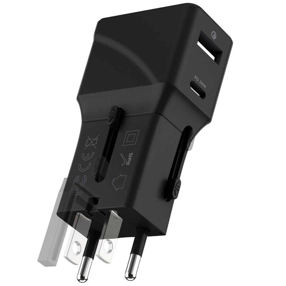 Rolling Square Pocket Travel Adapter - Black