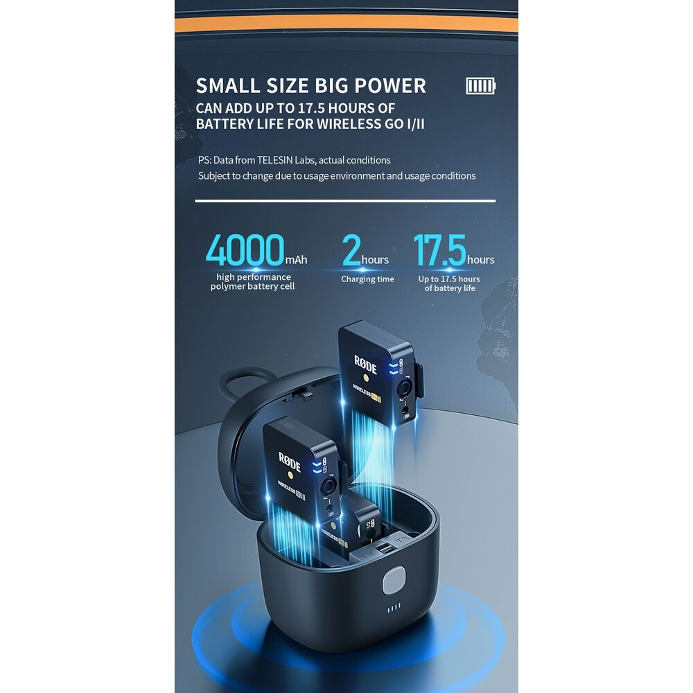 Telesin Charge Box for RØDE Wireless GO & GOII, 4000mAh Battery