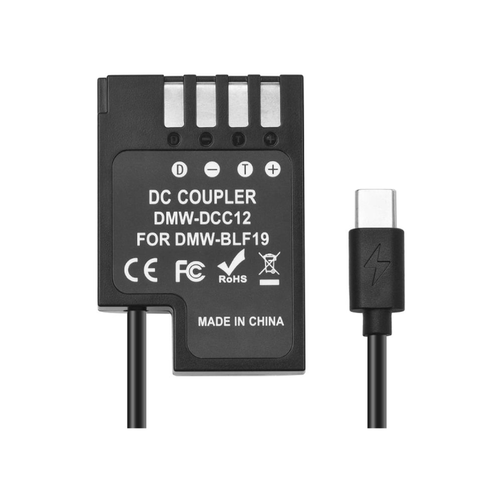 Caruba PD-DCC12 Panasonic DMW-BLF19 Dummy Battery, USB Type C Coiled Cable