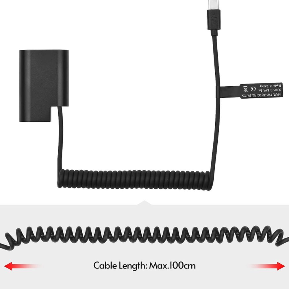 Caruba PD-DCC12 Panasonic DMW-BLF19 Dummy Battery, USB Type C Coiled Cable