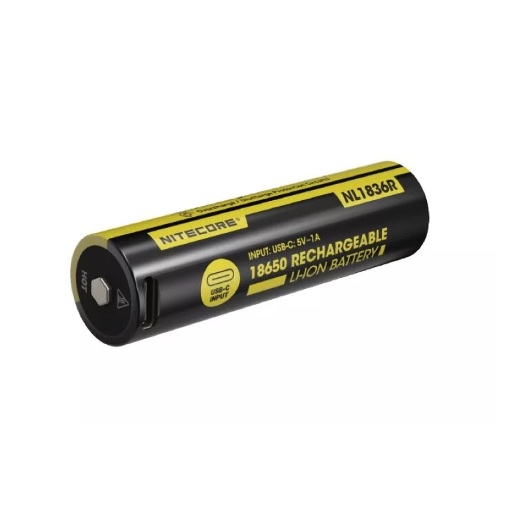 Nitecore NL1836R Li-ion rechargeable battery with integrated USB-C charging port, 3.6V, 3600 mAh