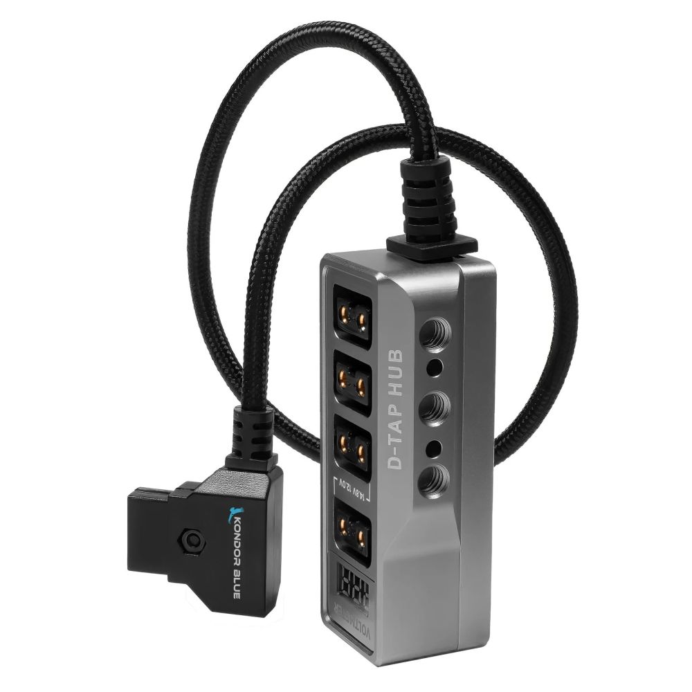 Kondor Blue 12V Metal D-Tap Hub 4 Way Port Power Tap Splitter (1/4"-20 Threads)