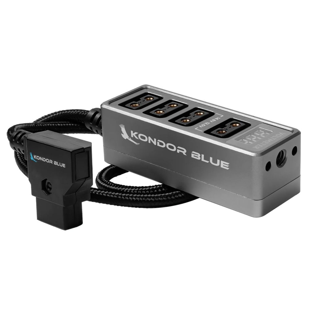 Kondor Blue 12V Metal D-Tap Hub 4 Way Port Power Tap Splitter (1/4"-20 Threads)