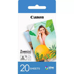 Canon Zoemini 2 Portable Colour Photo Printer White + ZP-2030, 5x7.6cm, 20 sheets