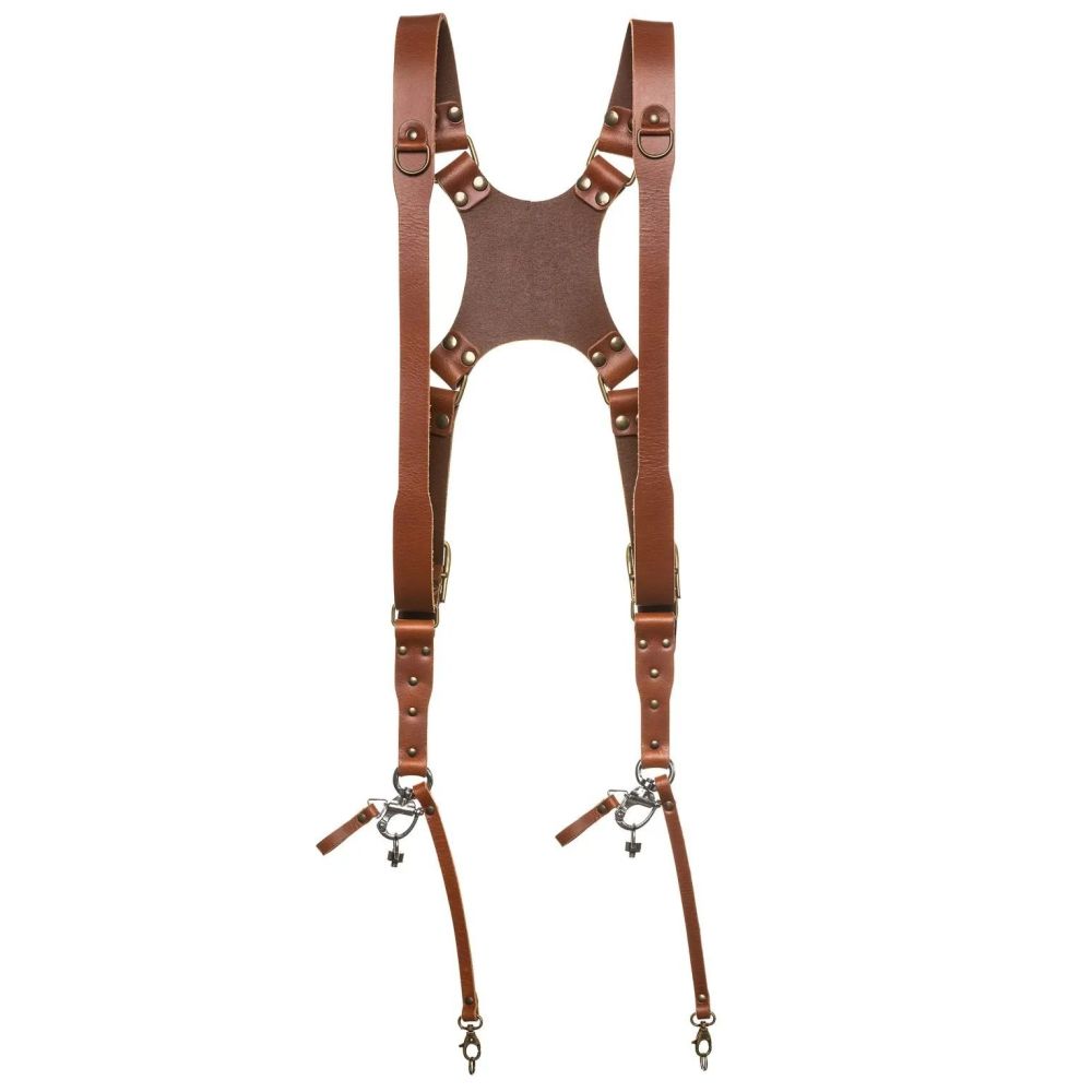 The Hantler Dual camera harness Cognac / Old silver, Large