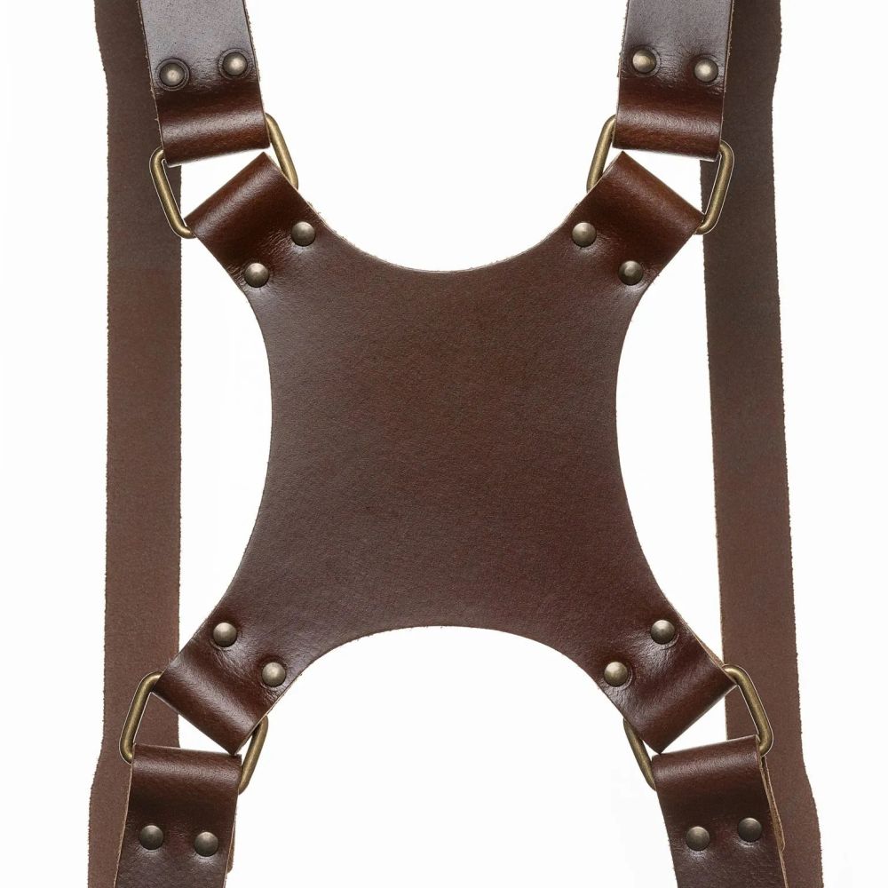 The Hantler Dual camera harness Brandy / Old silver, Large