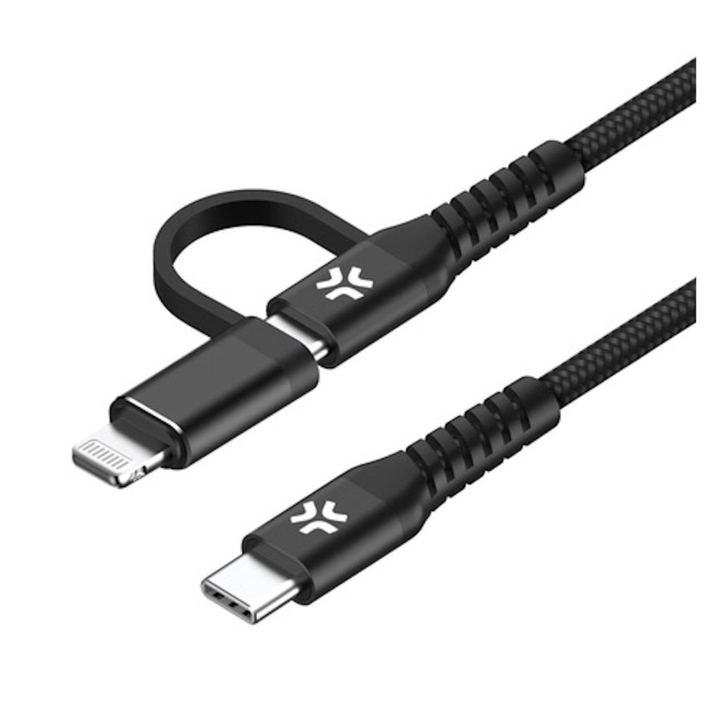 Celly Duo cable 100W C to C + Lightning 1m, black