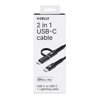 Celly Duo cable 100W C to C + Lightning 1m, black