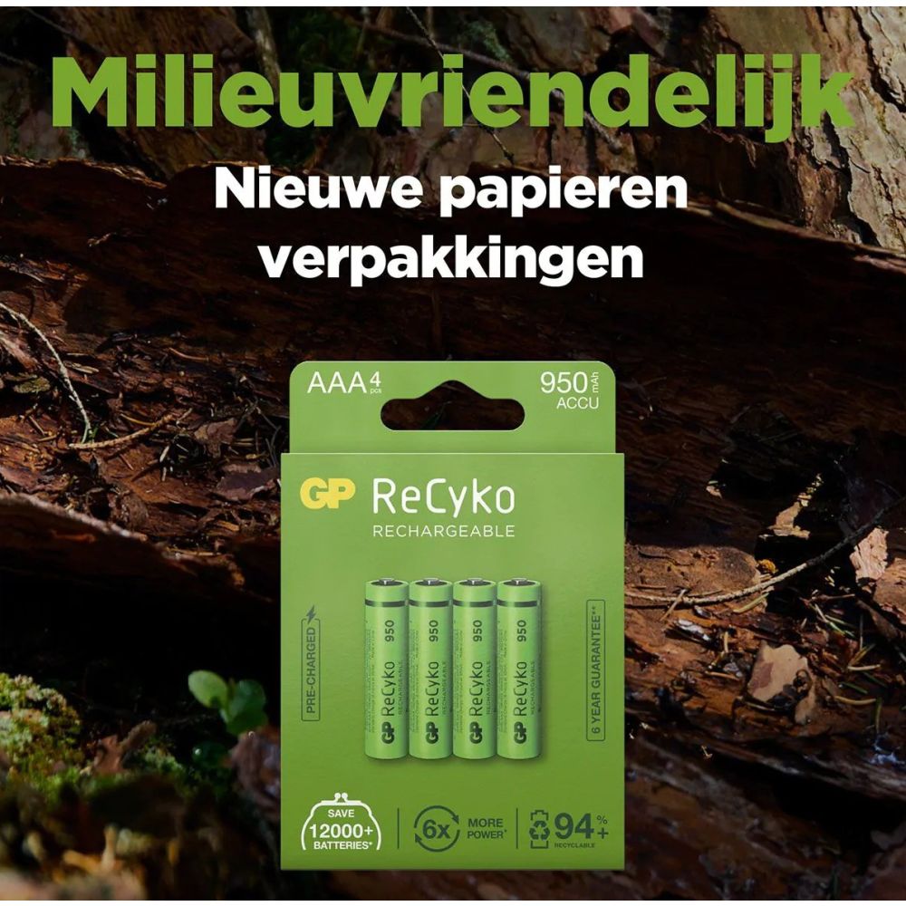 GP NiMH ReCyko AAA 950mAh 1.2V Rechargeable, 4 Pieces