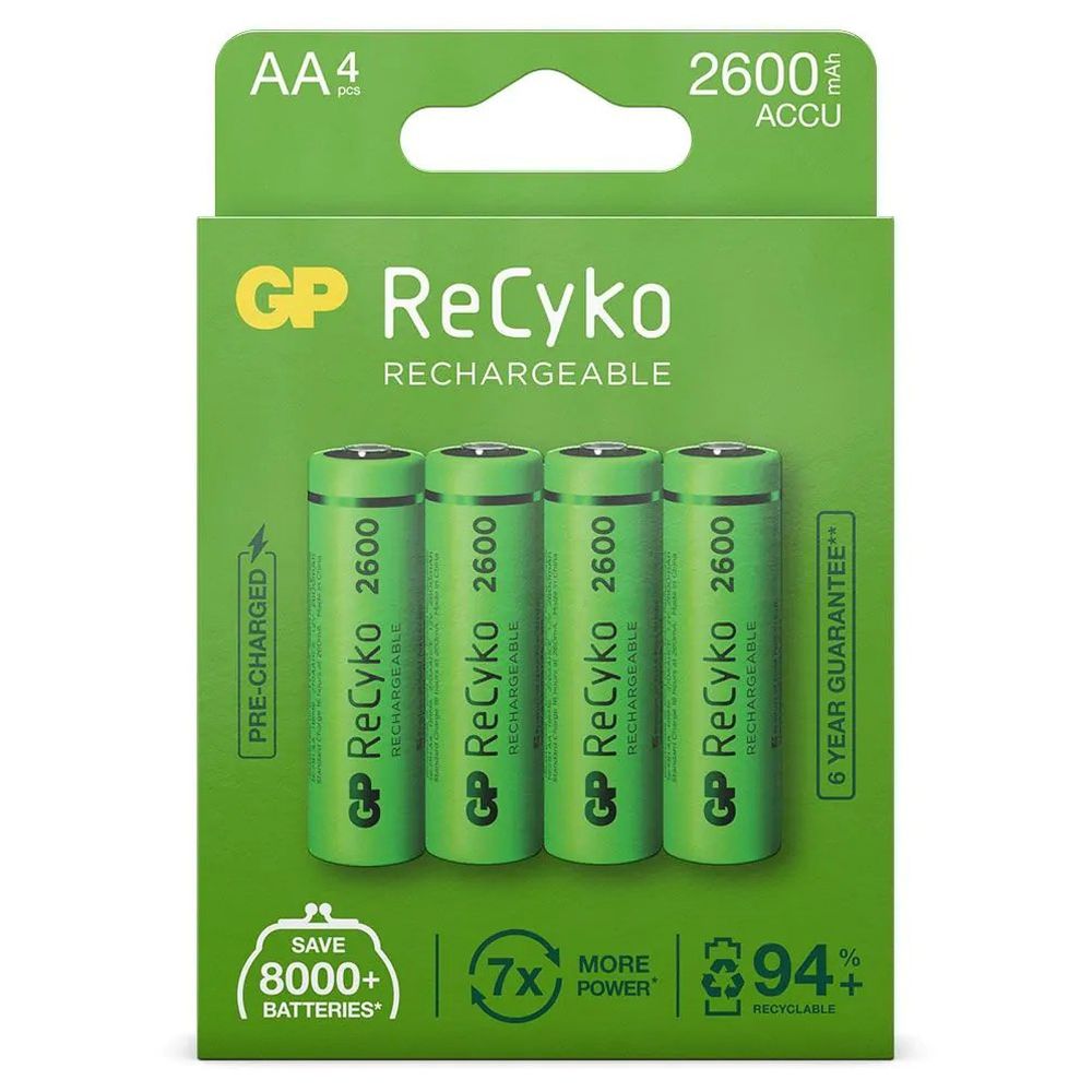 GP NiMH ReCyko AA 2600mAh 1.2V Rechargeable, 4 Pieces