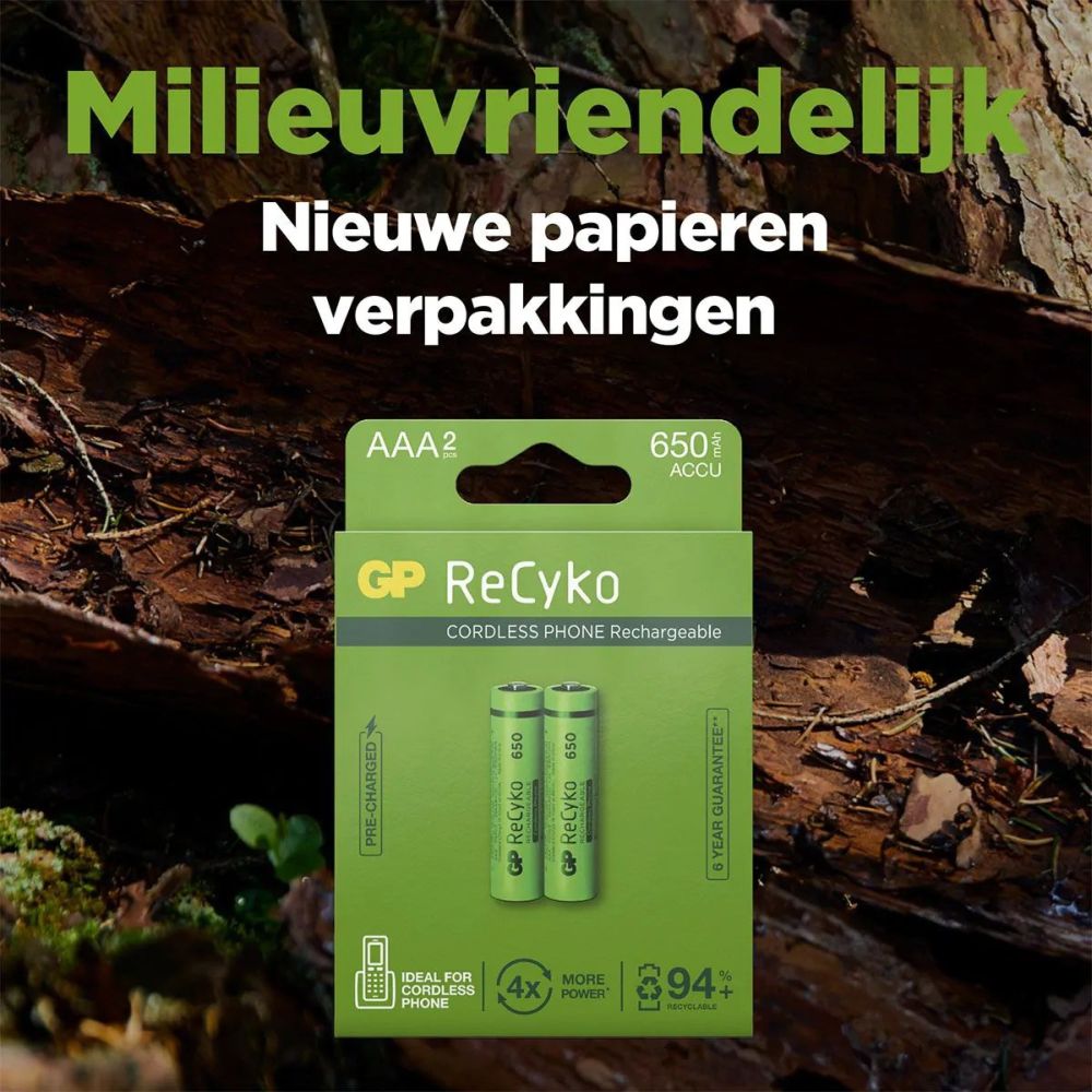 GP NiMH ReCyko AAA 650mAh 1.2V Rechargeable, 2 Pieces