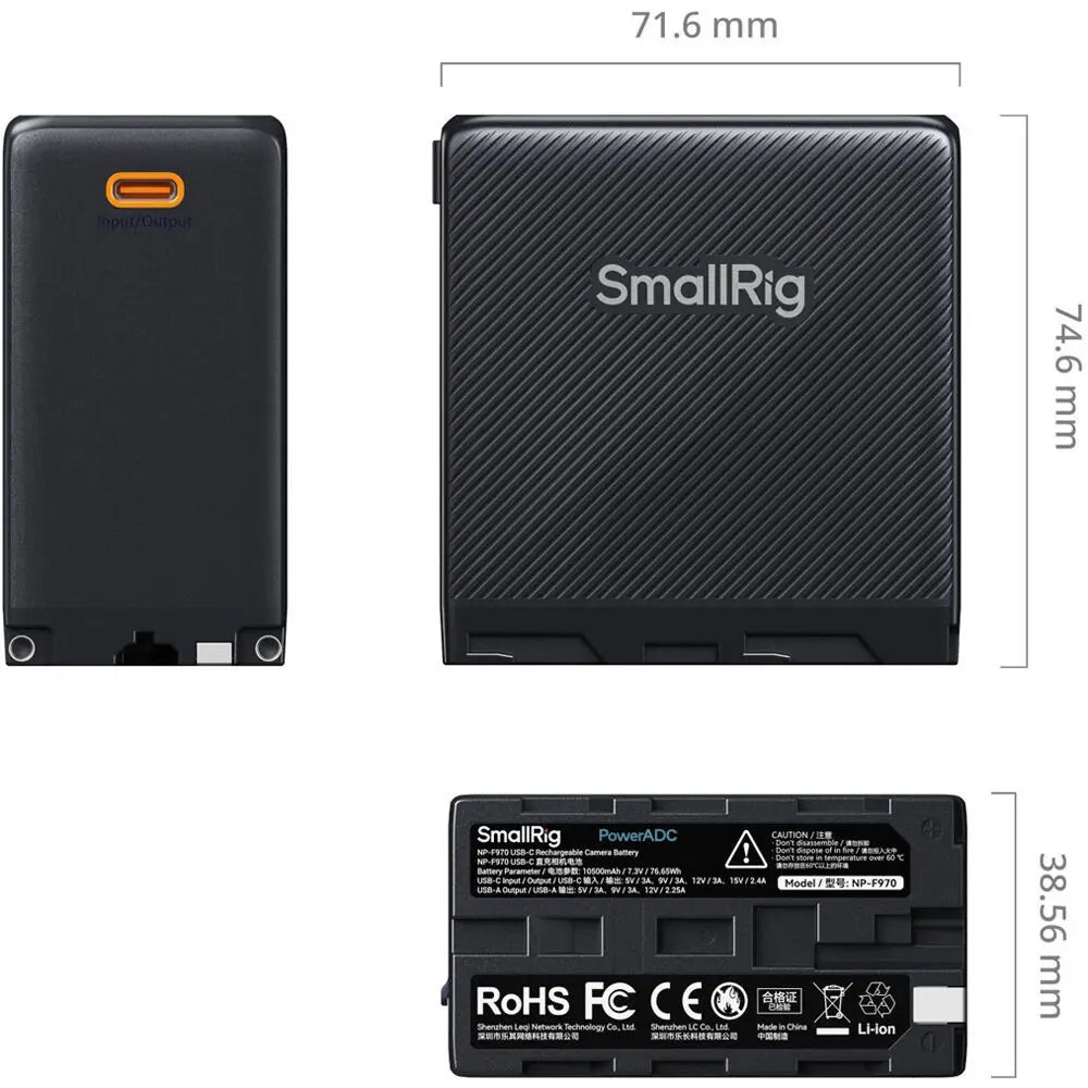SmallRig 4469 NP-F970 USB-C Rechargeable Camera Battery, black