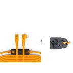 Tether Tools TetherGuard LeverLock & cable set, USB-C straight to USB-C angled, 9.4 m, high-visibility orange