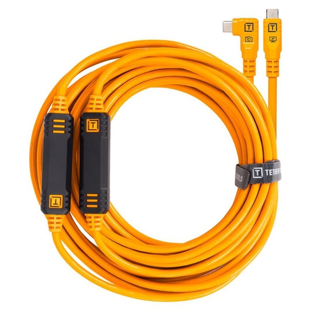 Tether Tools TetherGuard LeverLock & cable set, USB-C straight to USB-C angled, 9.4 m, high-visibility orange
