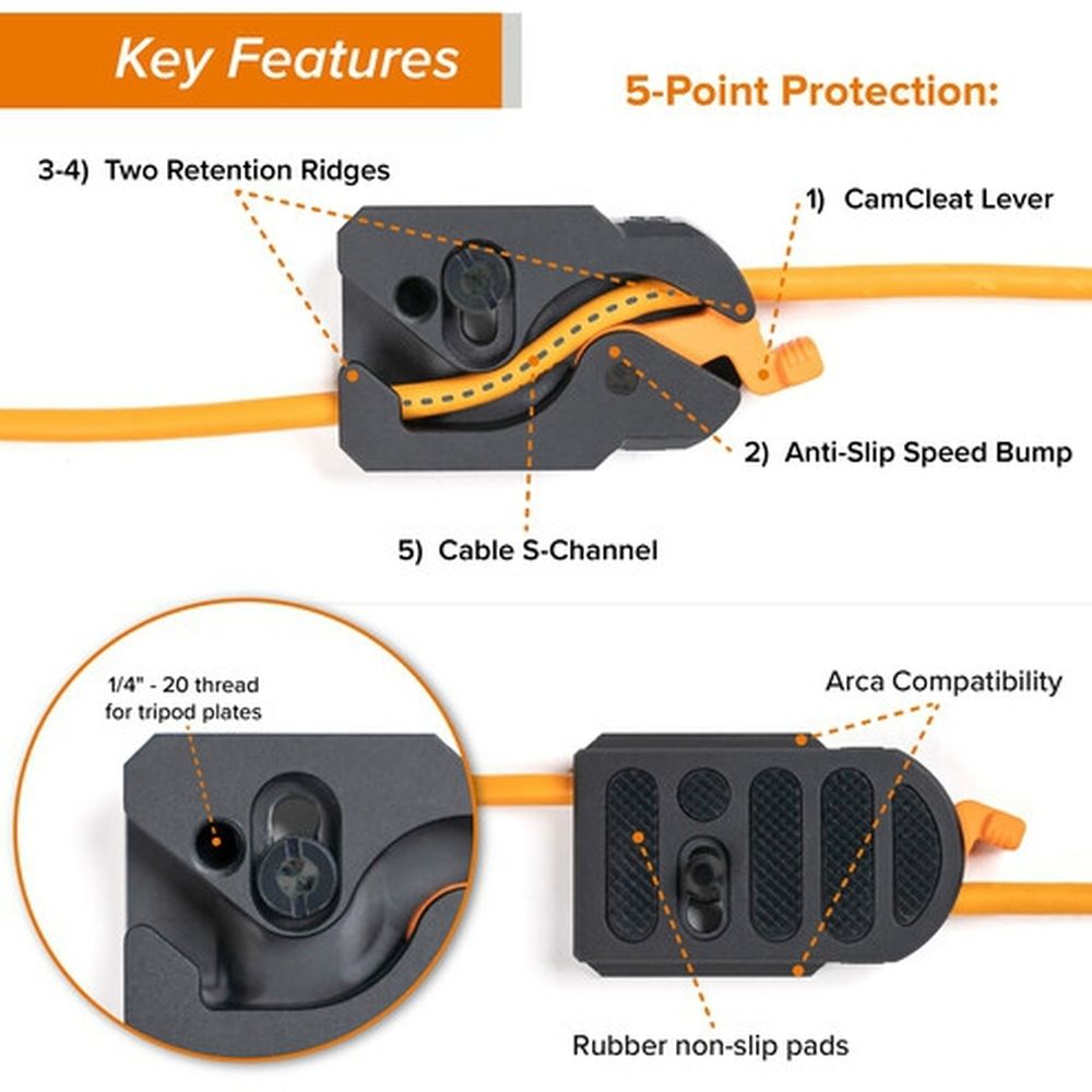Tether Tools TetherGuard LeverLock & cable set, USB-C straight to USB-C angled, 9.4 m, high-visibility orange