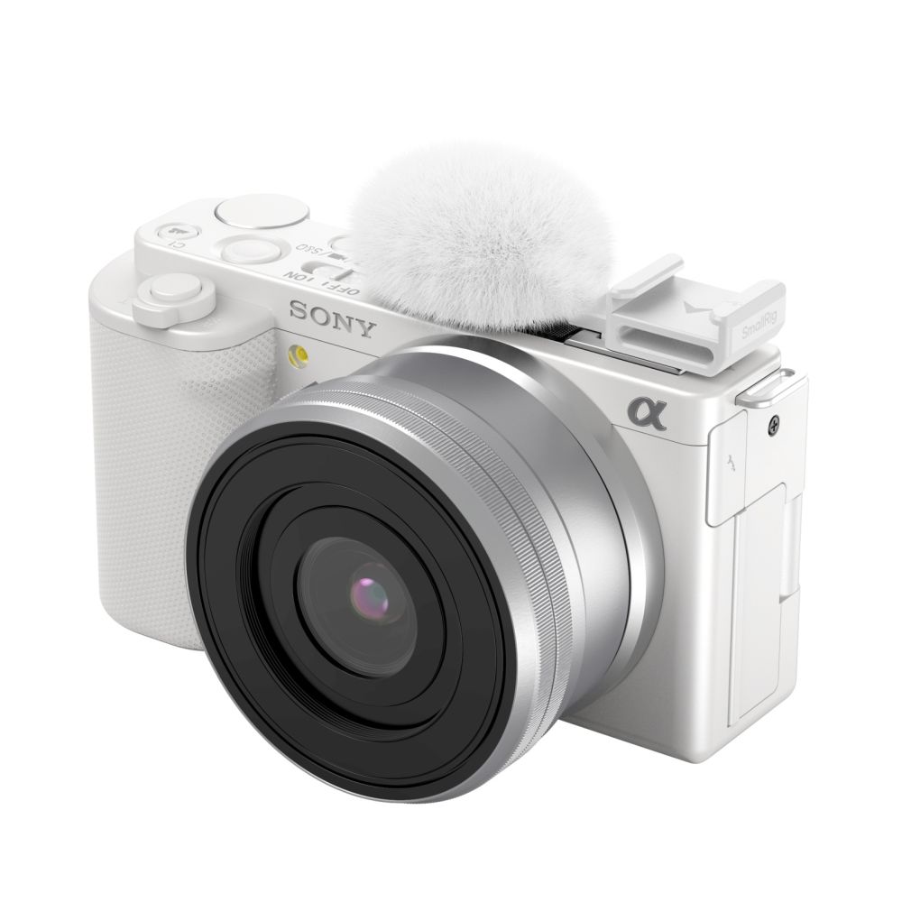 SmallRig 4734 Cold shoe adapter with furry windshield (white) for Sony ZV series cameras