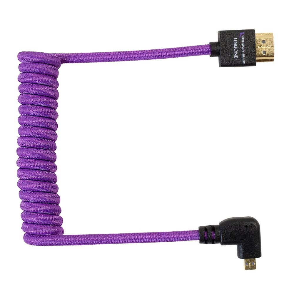 Kondor Blue Gerald Undone Full HDMI to angled micro-HDMI cable 12"-24" curled (purple) - angled (R5/R6)