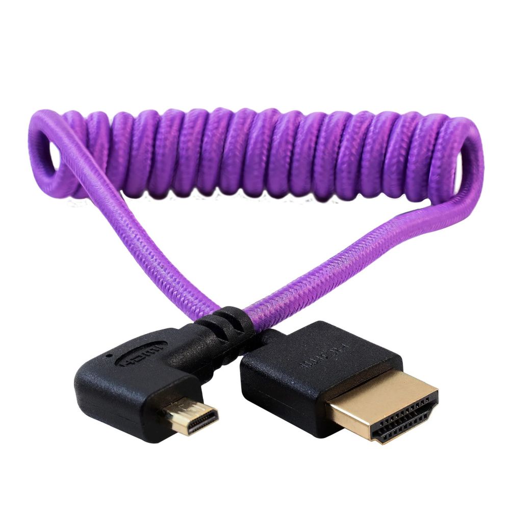Kondor Blue Gerald Undone Full HDMI to angled micro-HDMI cable 12"-24" curled (purple) - angled (R5/R6)