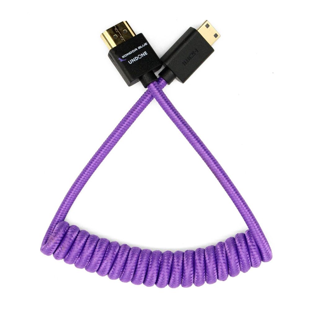 Kondor Blue Gerald Undone Mini HDMI to Full HDMI cable 12"-24" curled, purple