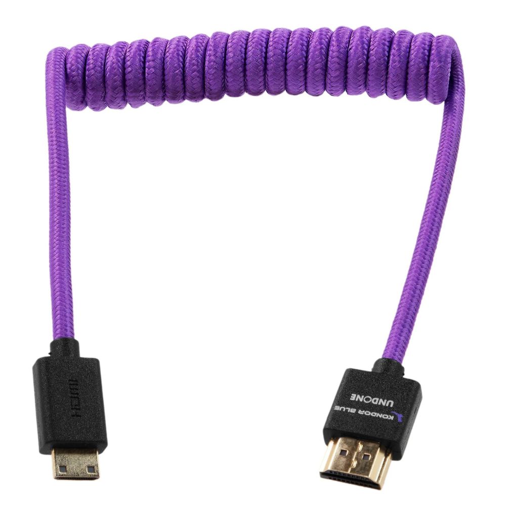 Kondor Blue Gerald Undone Mini HDMI to Full HDMI cable 12"-24" curled, purple