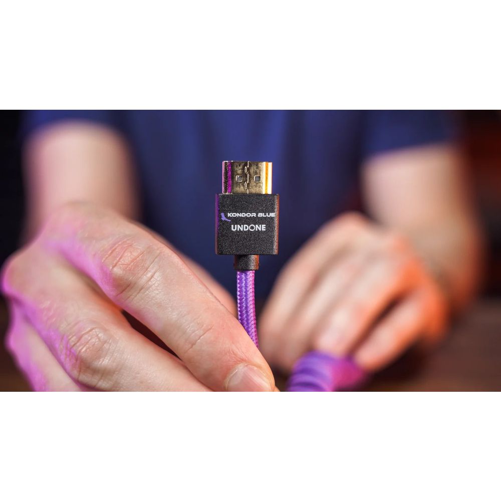 Kondor Blue Gerald Undone Mini HDMI to Full HDMI cable 12"-24" curled, purple