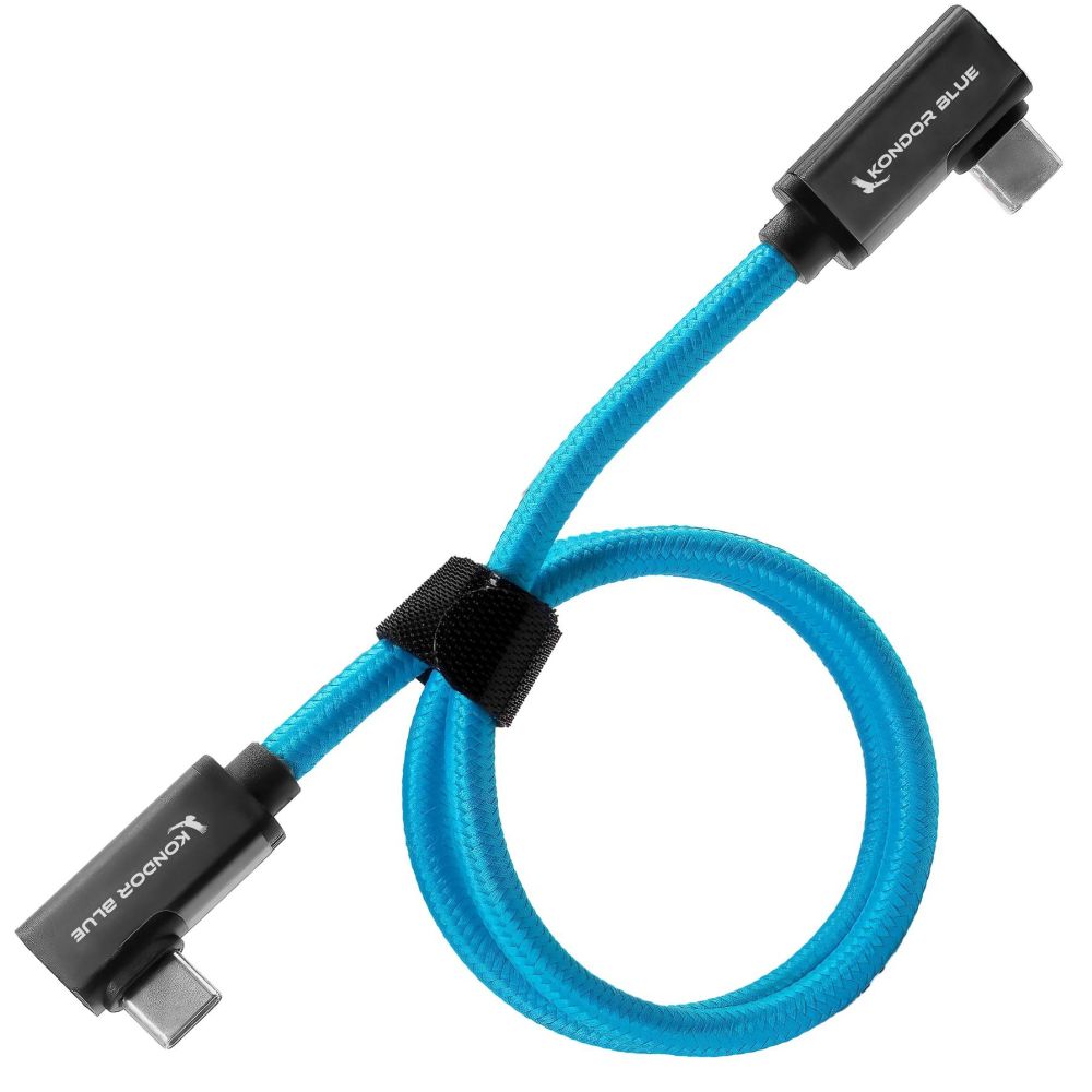 Kondor Blue USB C to USB C cable for SSD recording & charging - 8K (2x angled) (18")