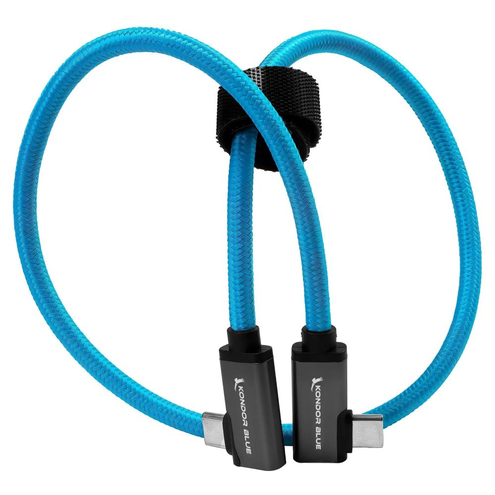 Kondor Blue USB C to USB C cable for SSD recording & charging - 8K (2x angled) (20")