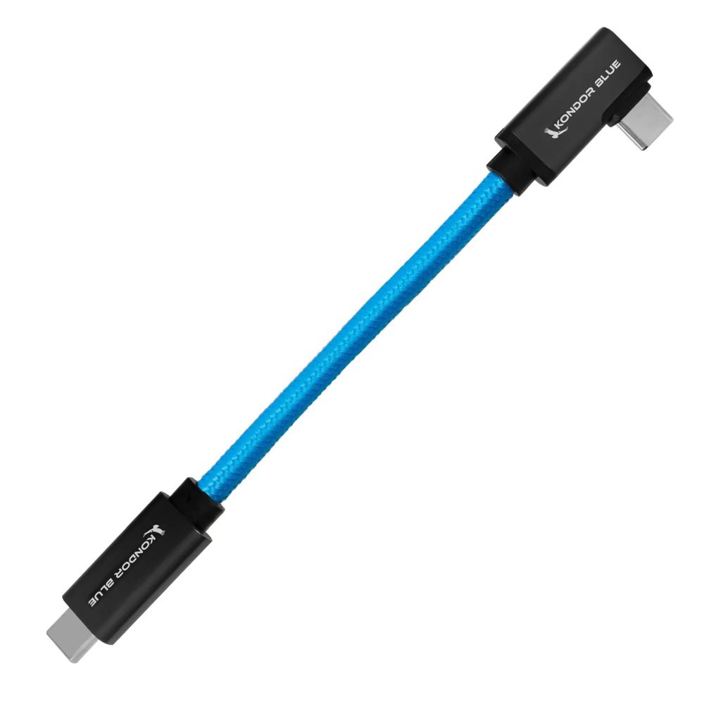 Kondor Blue USB C to USB C cable for SSD recording & charging - 8K (angled) (5")