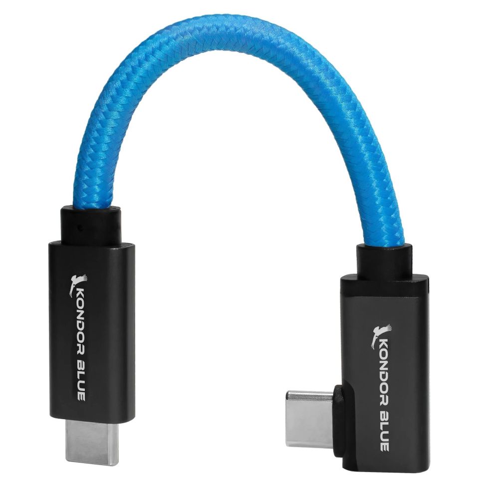 Kondor Blue USB C to USB C cable for SSD recording & charging - 8K (angled) (5")