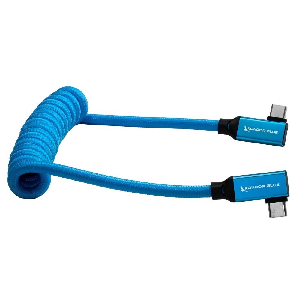 Kondor Blue USB C 3.1 angled braided cable for 8K (Kondor Blue) (curly) (12"-24")