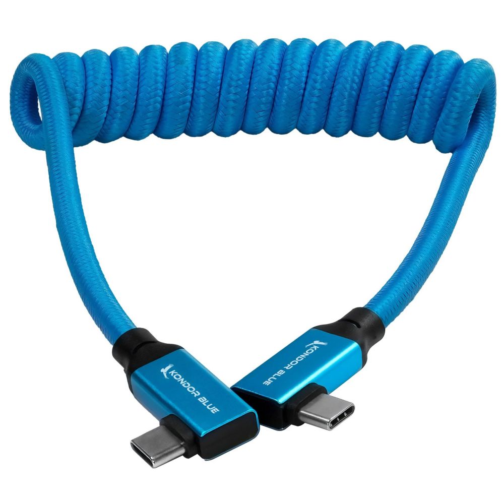 Kondor Blue USB C 3.1 angled braided cable for 8K (Kondor Blue) (curly) (12"-24")