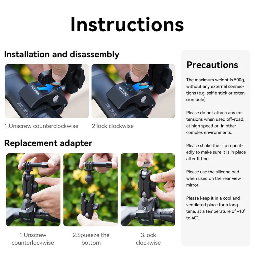 Telesin Crab Claw Clamp Handlebar Mount