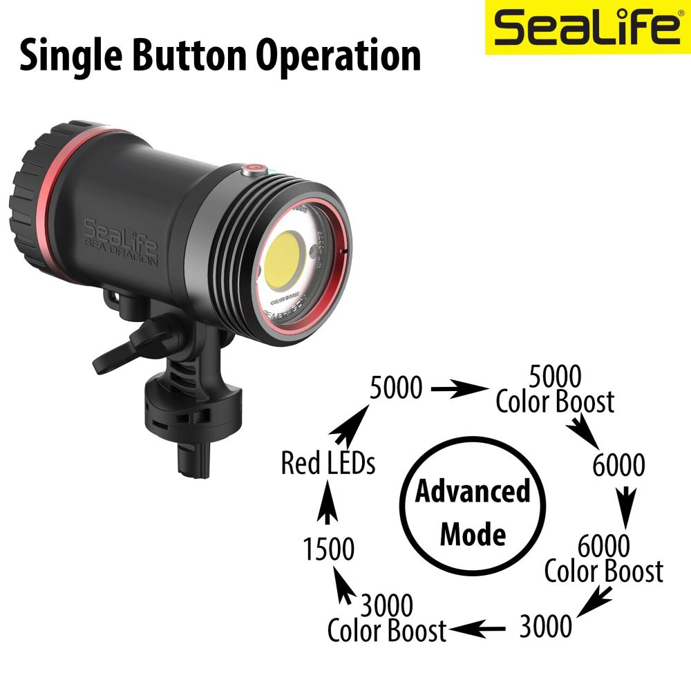Sealife Sea Dragon 5000+ Color Boost COB LED Photo-Video Light (incl. Light Head, Flex-Connect YS & 1" Ball Joint Adapter, Battery & Charger)