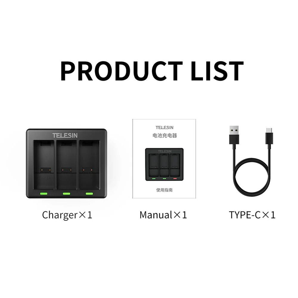 Telesin Charger for 3 batteries for GoPro HERO 9/10/11/12