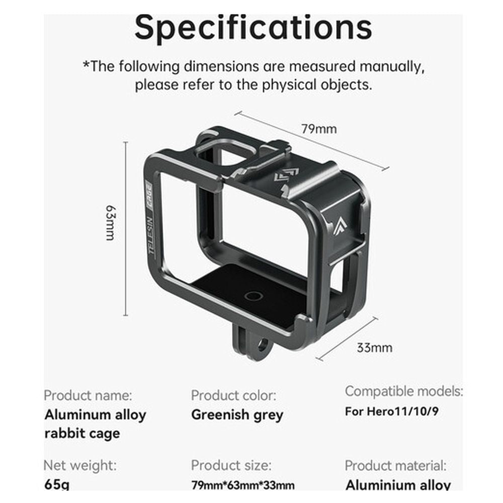 Telesin Metal cage GoPro 12/11/10/9 (horizontal only)