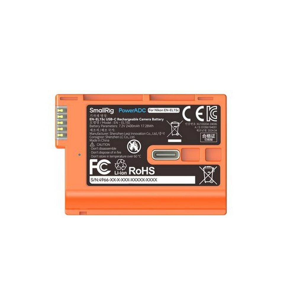 SmallRig 4966 EN-EL15c USB-C Rechargeable Camera Battery orange