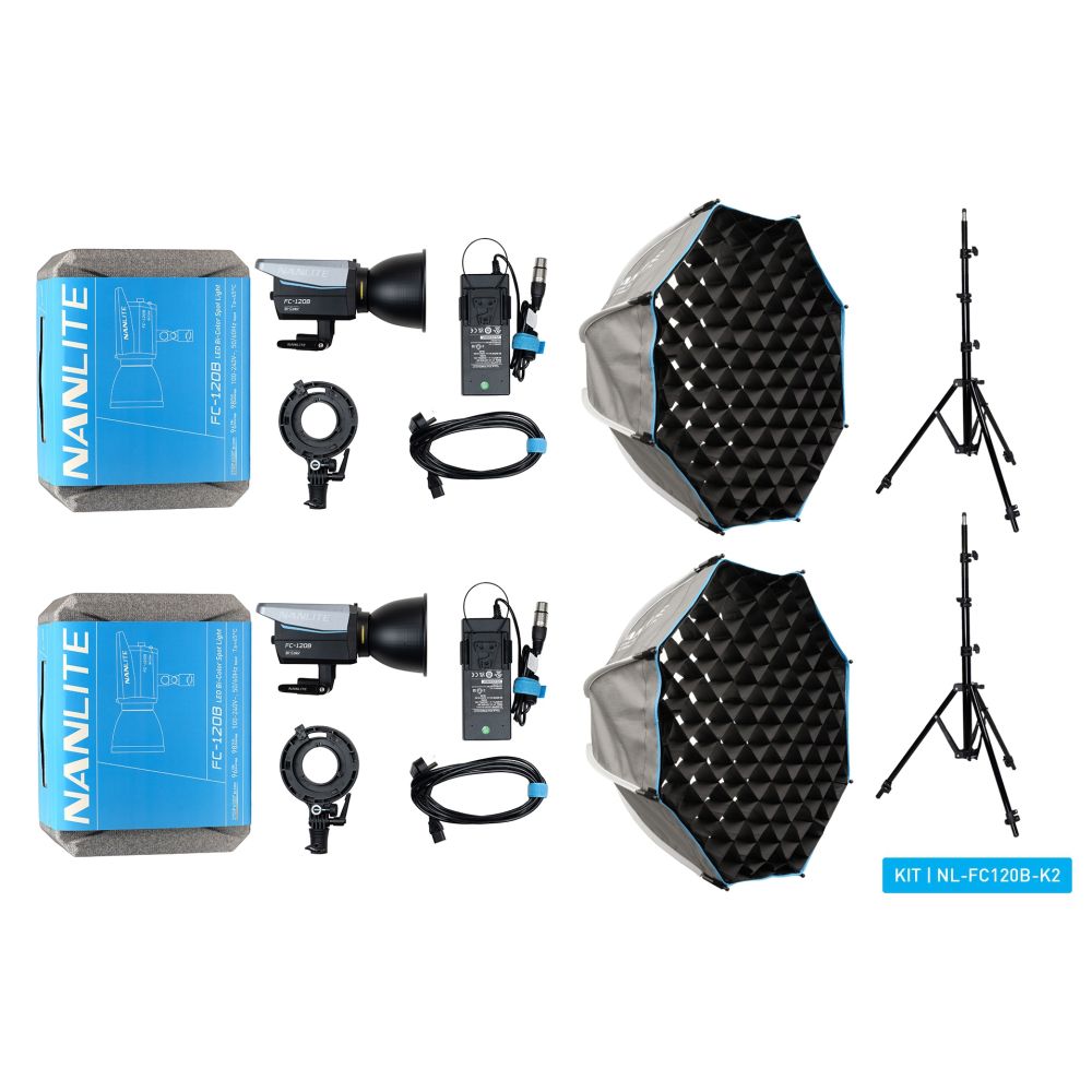 Nanlite FC-120B LED Bi-colour Spot Light dual kit (with light stand and softbox)