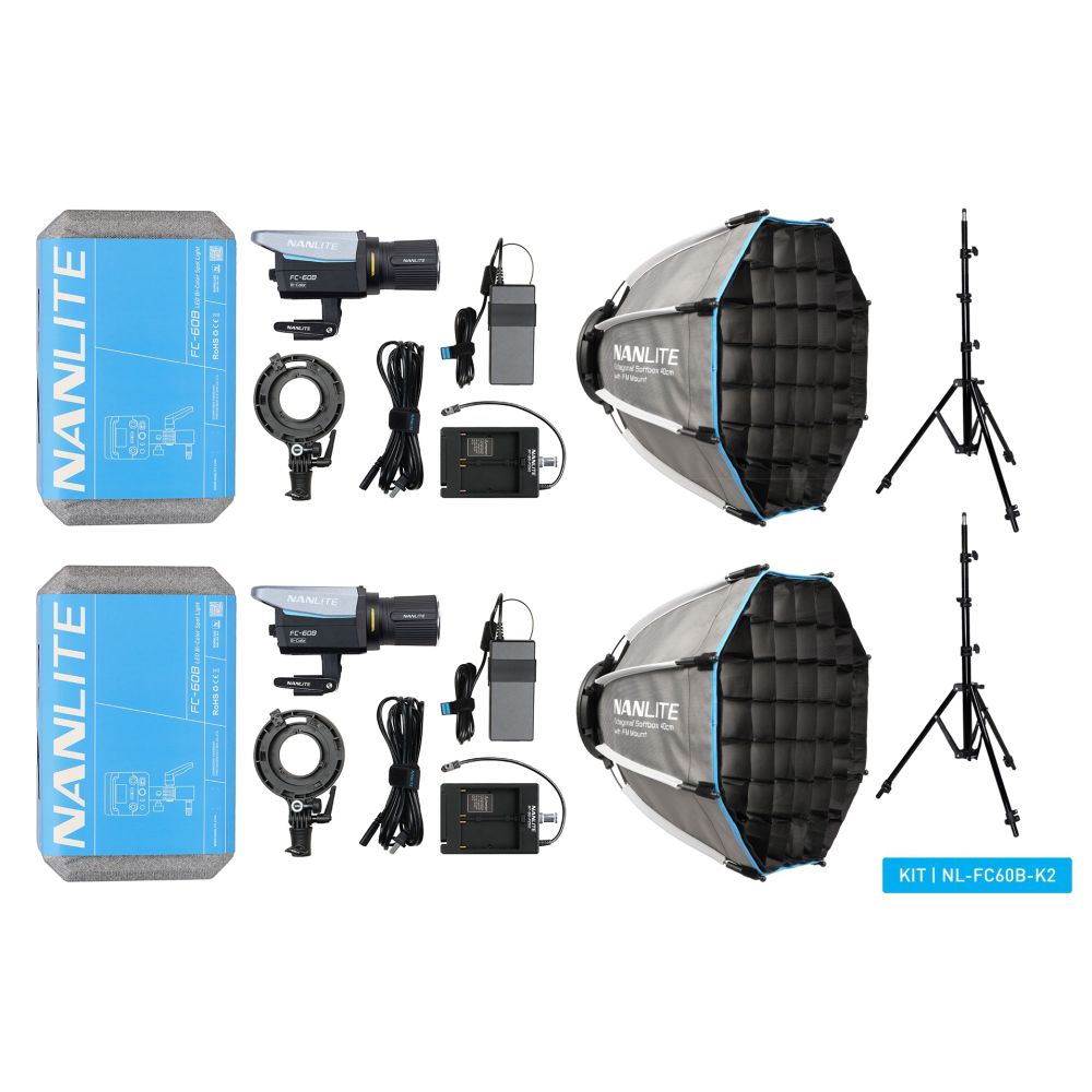 Nanlite FC-60B LED Bi-colour Spot Light dual kit (with light stand and softbox)