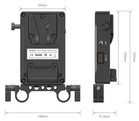 SmallRig 3498B V Mount Battery Adapter Plate (Basic Version) with Dual Rod Clamp