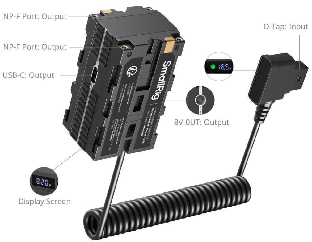SmallRig 4884 D-Tap to Dual-Sided NP-F Dummy Battery Power Cable