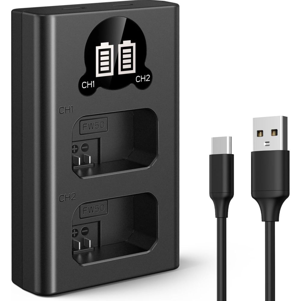 K&F Concept NP-FW50 Dual Battery Charger USB-C with display