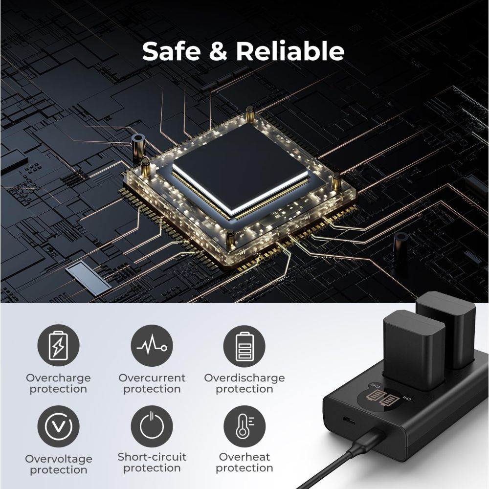 K&F Concept NP-FW50 Dual Battery Charger USB-C with display